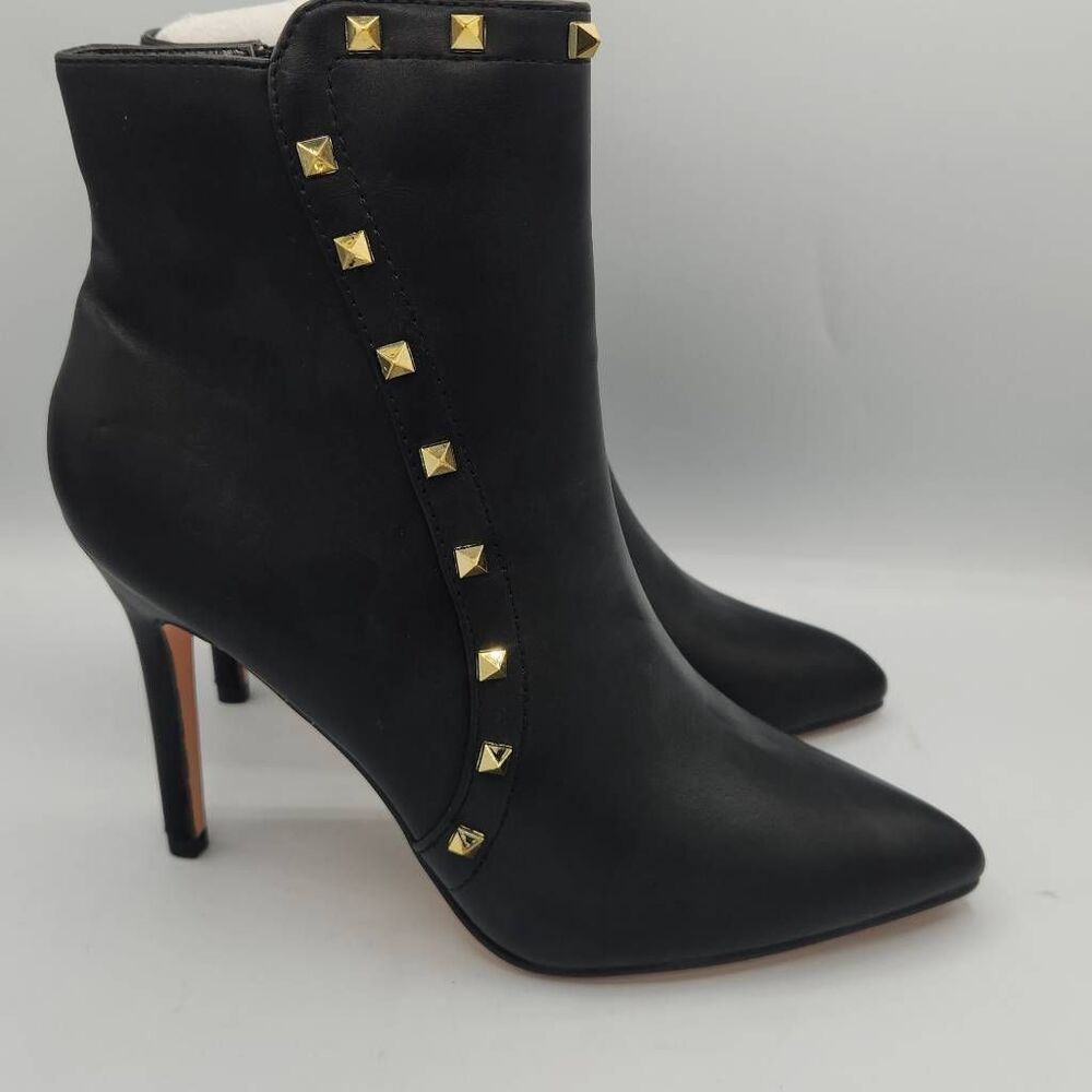 Nicole Miller black gold studded black stiletto ankle boots women's size 9